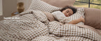 Bedsure Brown Gingham Queen Comforter Set, 3 Pieces