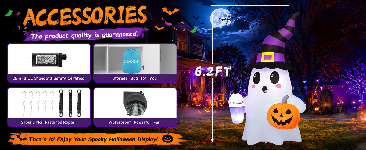 GOOSH 69656 6.2-Foot Halloween Ghost & Pumpkin Inflatable – white – product detail