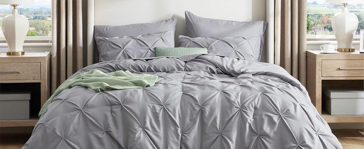 Bedsure Queen Pintuck Bedding Set, 7 Pieces, Grey
