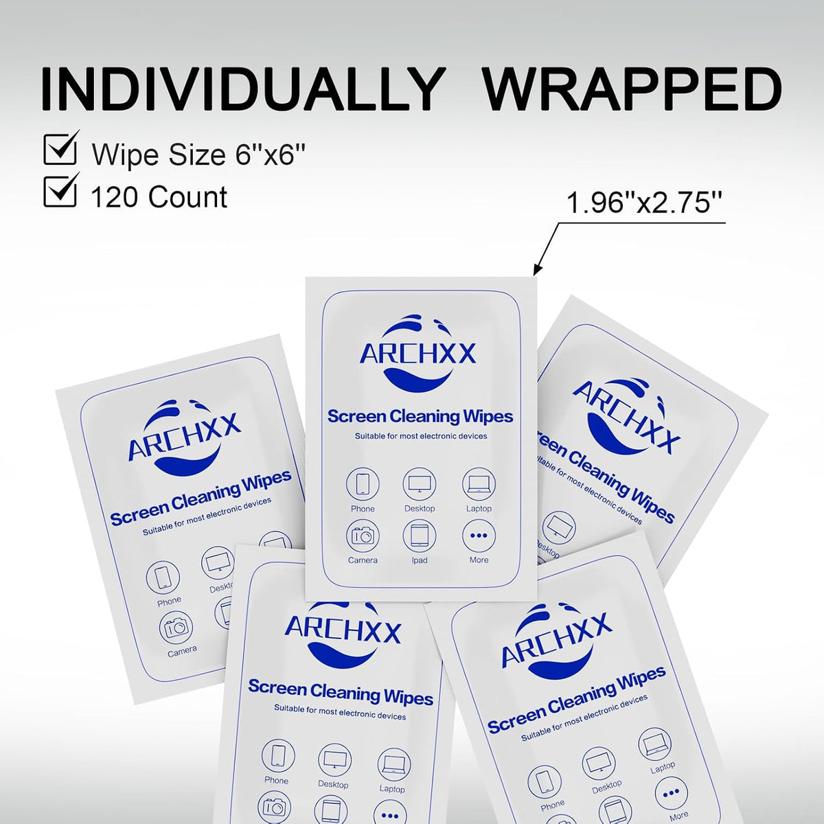 ARCHXX Individually Wrapped Screen Wipes, 120-Pack
