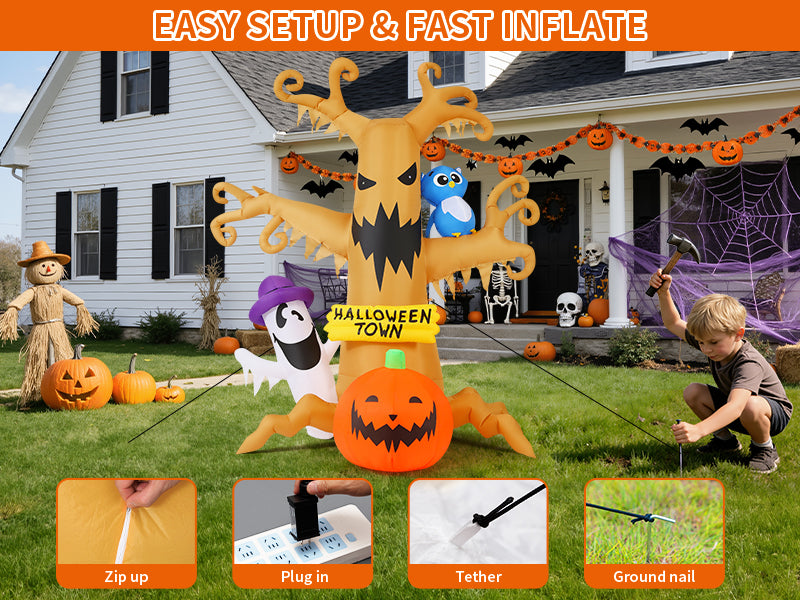 GOOSH 69076 8-Foot Halloween Dead Tree & Owl & Ghost Inflatable – yellow – product detail