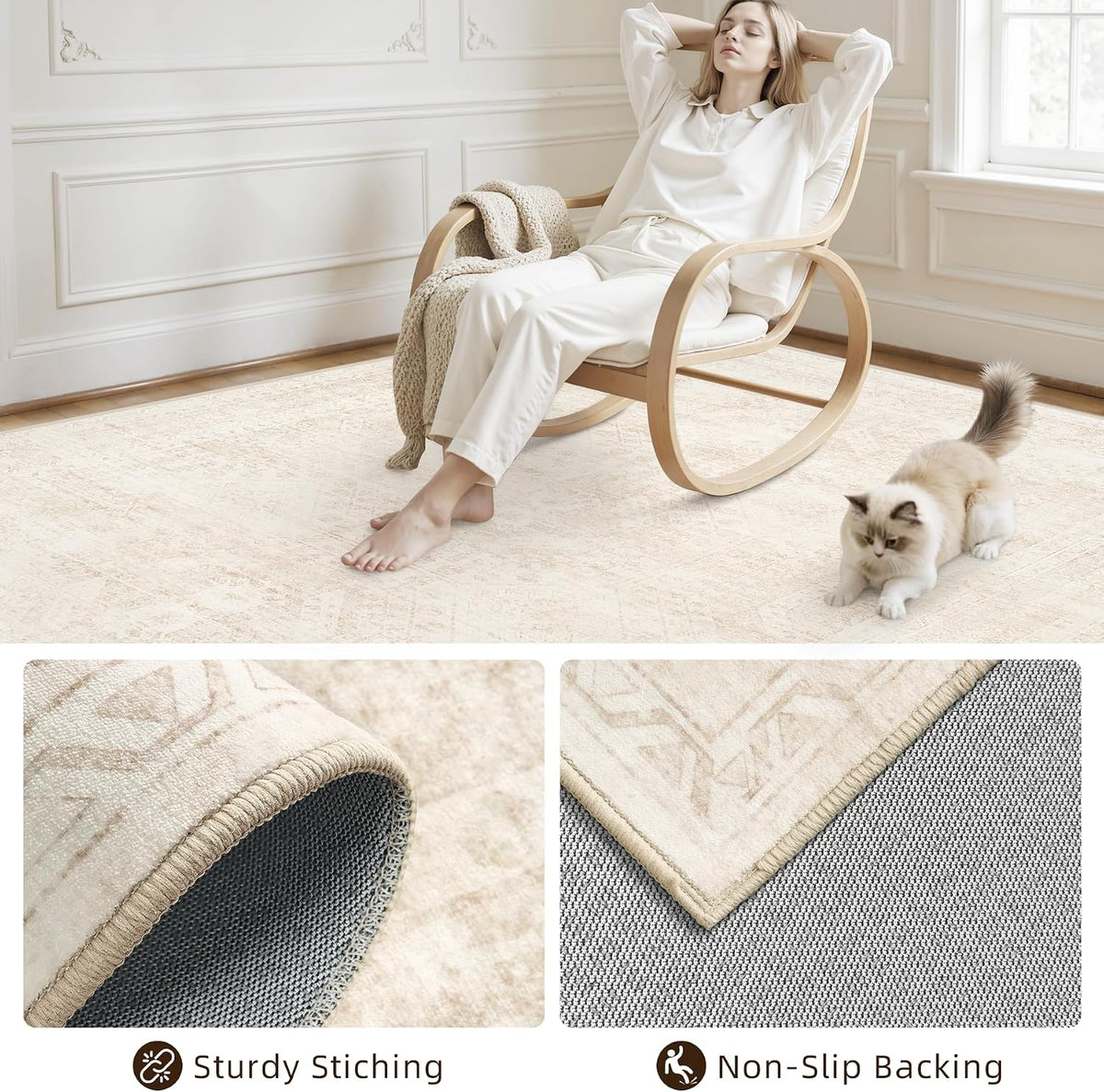 Luxturiy Vintage-Style Area Rug, Beige, 8 x 10 ft