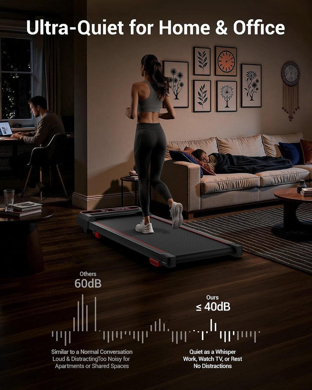 LONTEK U19 Under-Desk Walking Treadmill – Black – product detail
