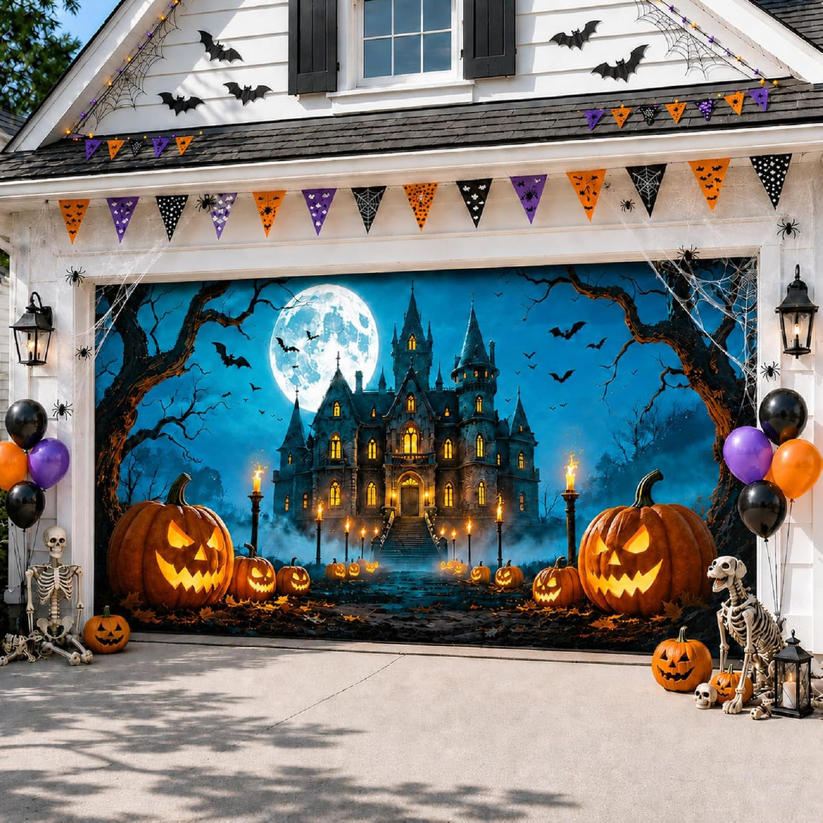 Allotall Halloween Garage Door Banner, Multiple Designs, 8 × 7 or 16 × 7 ft