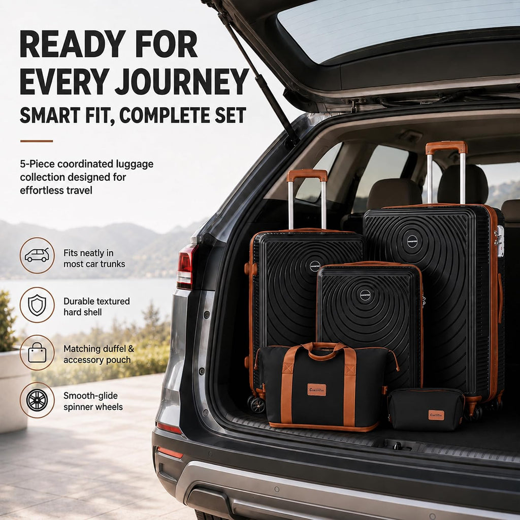 CONCEPTEN CON-LS28PP-BK Luggage Set – 5 Piece Sets (21/25/29/Db/Tb), Black – Black / 5 Piece Sets (21/25/29/Db/Tb) – product detail