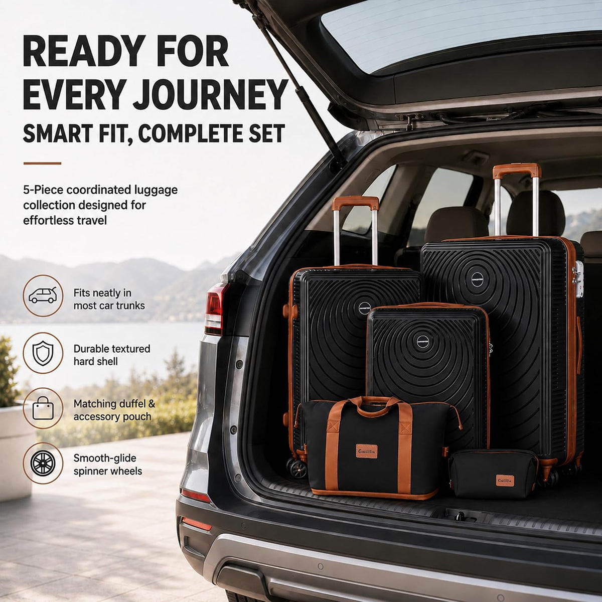 CONCEPTEN CON-LS28PP-BK Luggage Set – 5 Piece Sets (21/25/29/Db/Tb), Black – Black / 5 Piece Sets (21/25/29/Db/Tb) – product detail