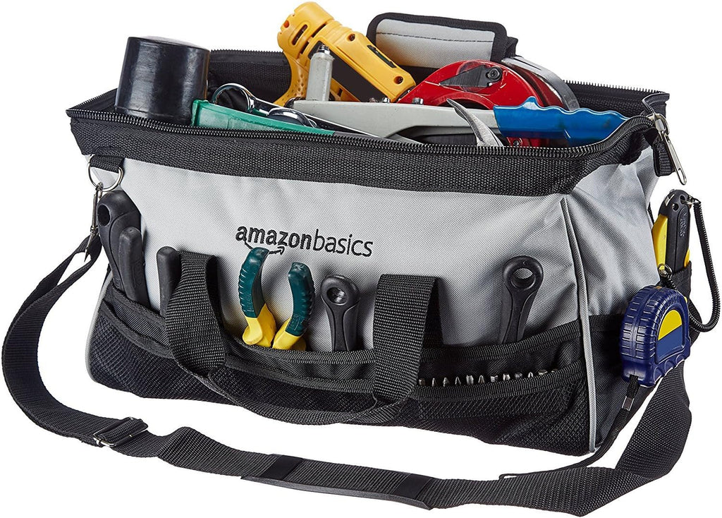 Amazon Basics Tool Bag with Shoulder Strap, Small or Large, Black & Gray