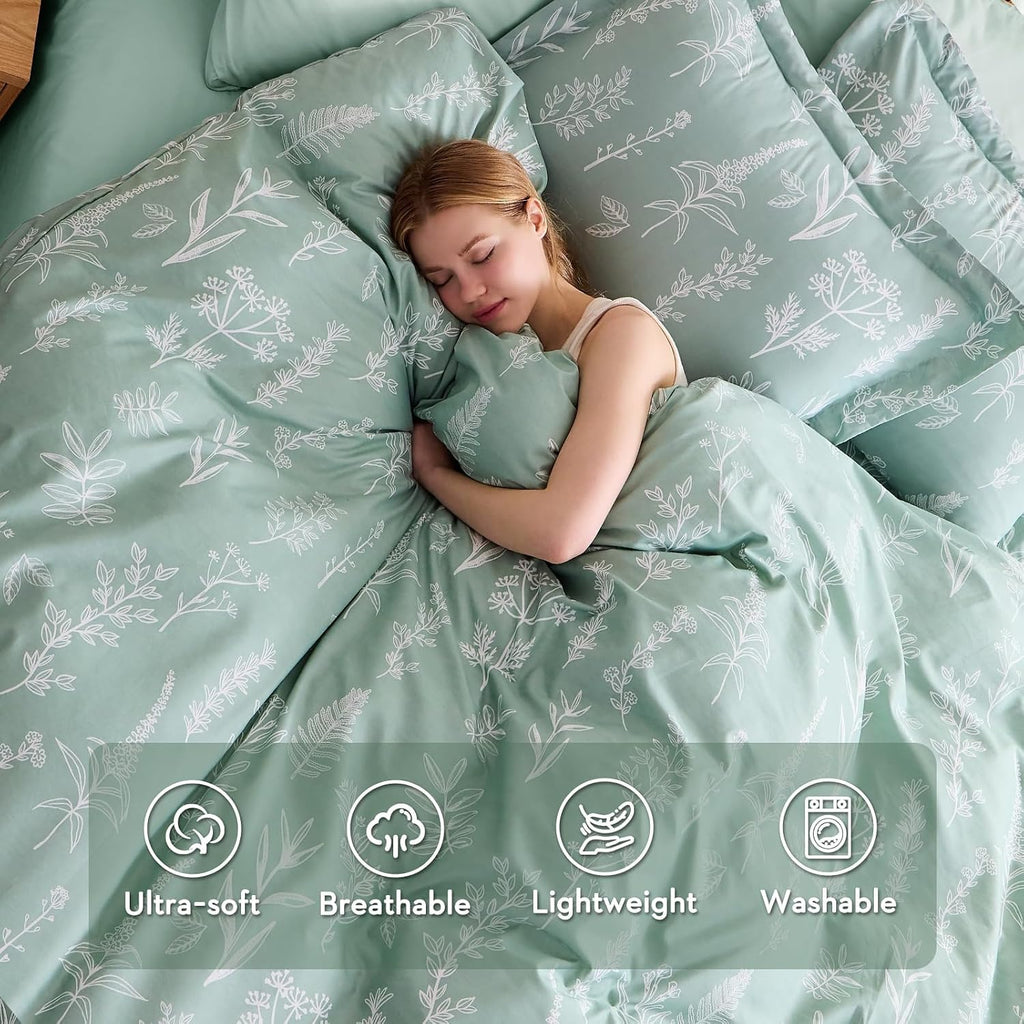 MUXHOMO Duvet Cover Queen Size, 3-Piece Floral Green Bedding Set · 2