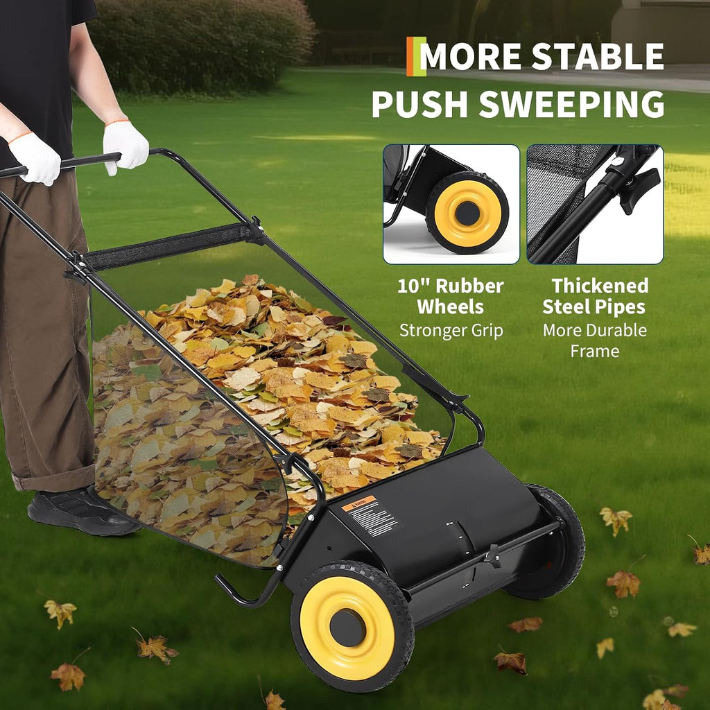GAOMON 26-Inch Push Lawn Sweeper, Grass, Lawn and Leaf Cleanup Collector with Large 7 cu. ft. Hopper Bag, and Dual Spinning Brushes, Black · 3