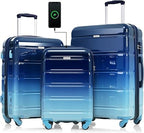 Merax LQ-1-PP315680AAN Hardside Luggage Set – 20/24/28 Inch, navy(horizontal stripe)
