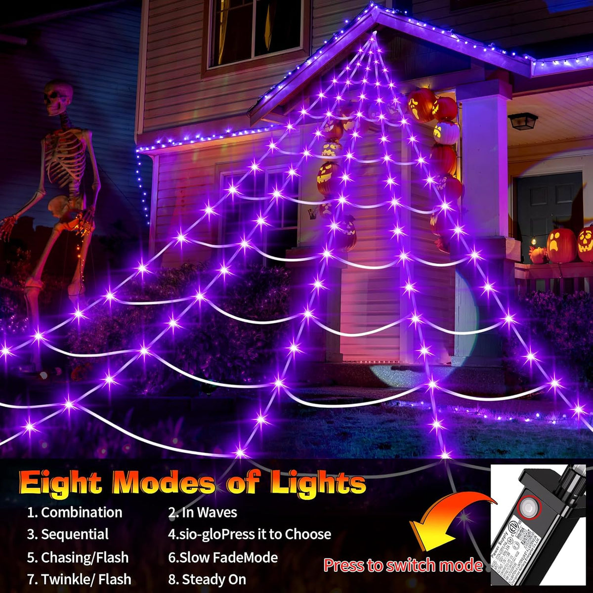 partyMoonet BG-CL3M3-306L01 200-LED Halloween Spider Web Light Set – Dark Purple – product detail