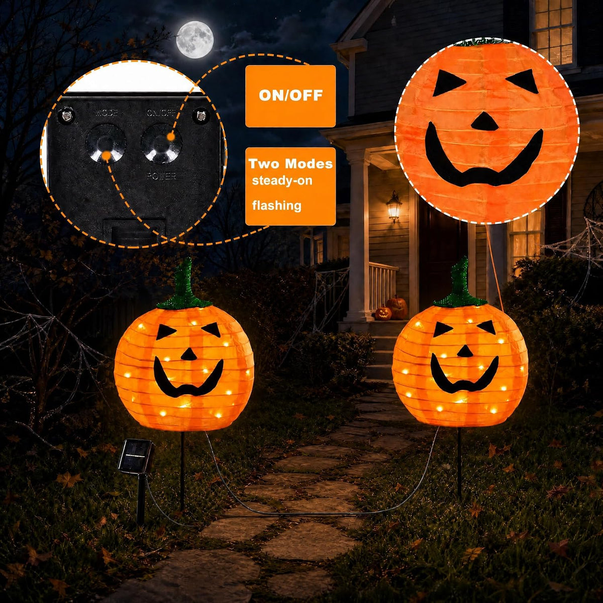 DAYLIGHTIR 2-Pack Solar Pumpkin Stake Lights – Orange – product detail