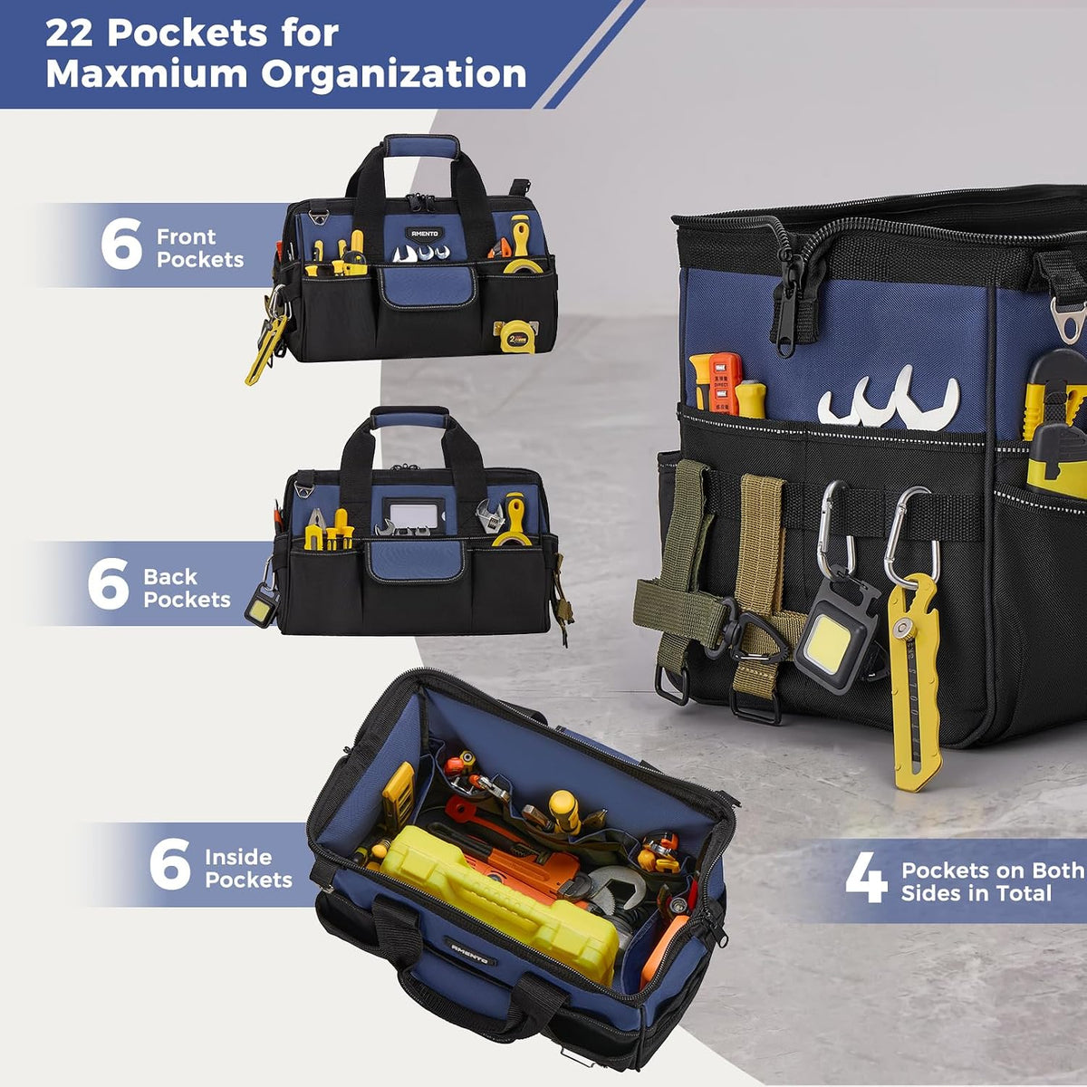 Amento 22-Pocket Oxford Tool Bag, 16 or 18 Inch