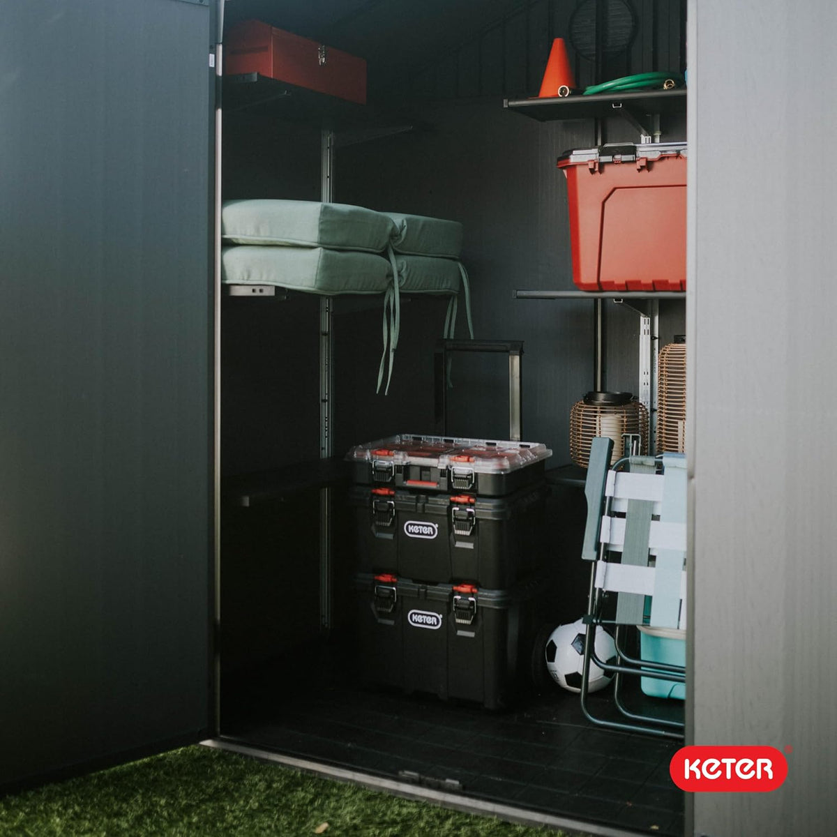 Keter 259676 Stack N Roll 3-Piece Rolling Tool Storage System – 3PC System, Black/Red – Black/Red / 3PC System – product detail