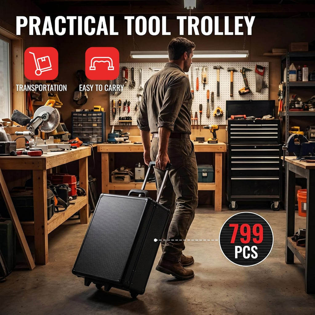 TLGREEN 799-Piece Mechanic Tool Set with Rolling Tool Box, Black · 5