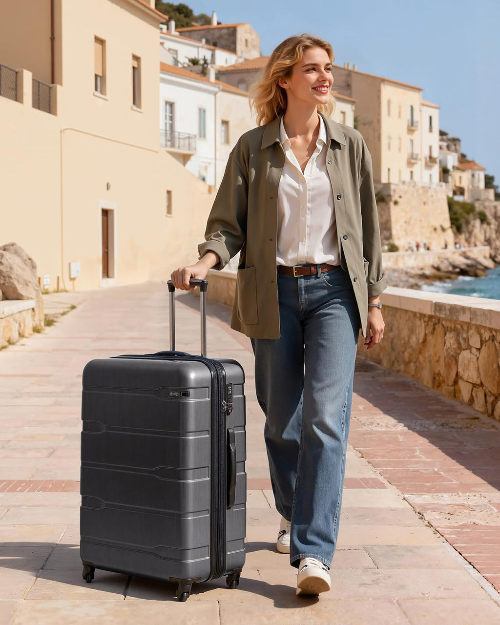 Coolife Hardside Suitcase – Large Checked(28in), Charcoal – Charcoal / Large Checked(28in) – product detail