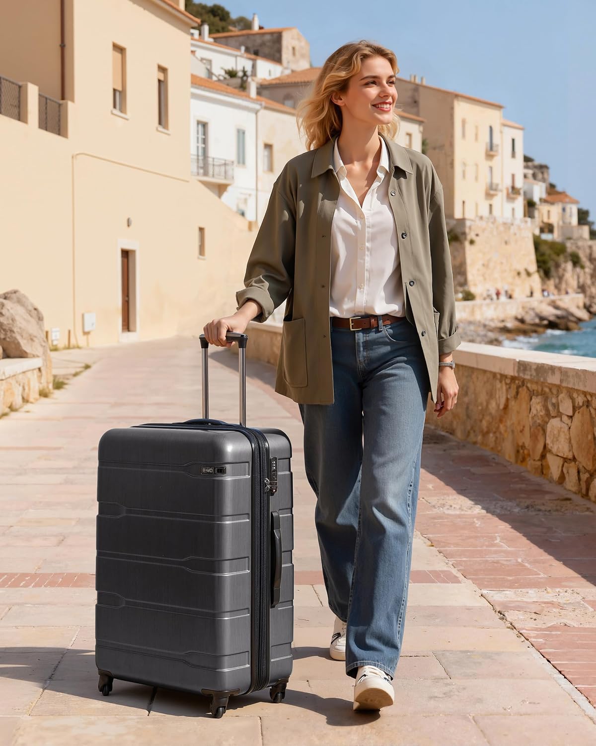 Coolife Hardside Suitcase – Large Checked(28in), Charcoal – Charcoal / Large Checked(28in) – product detail