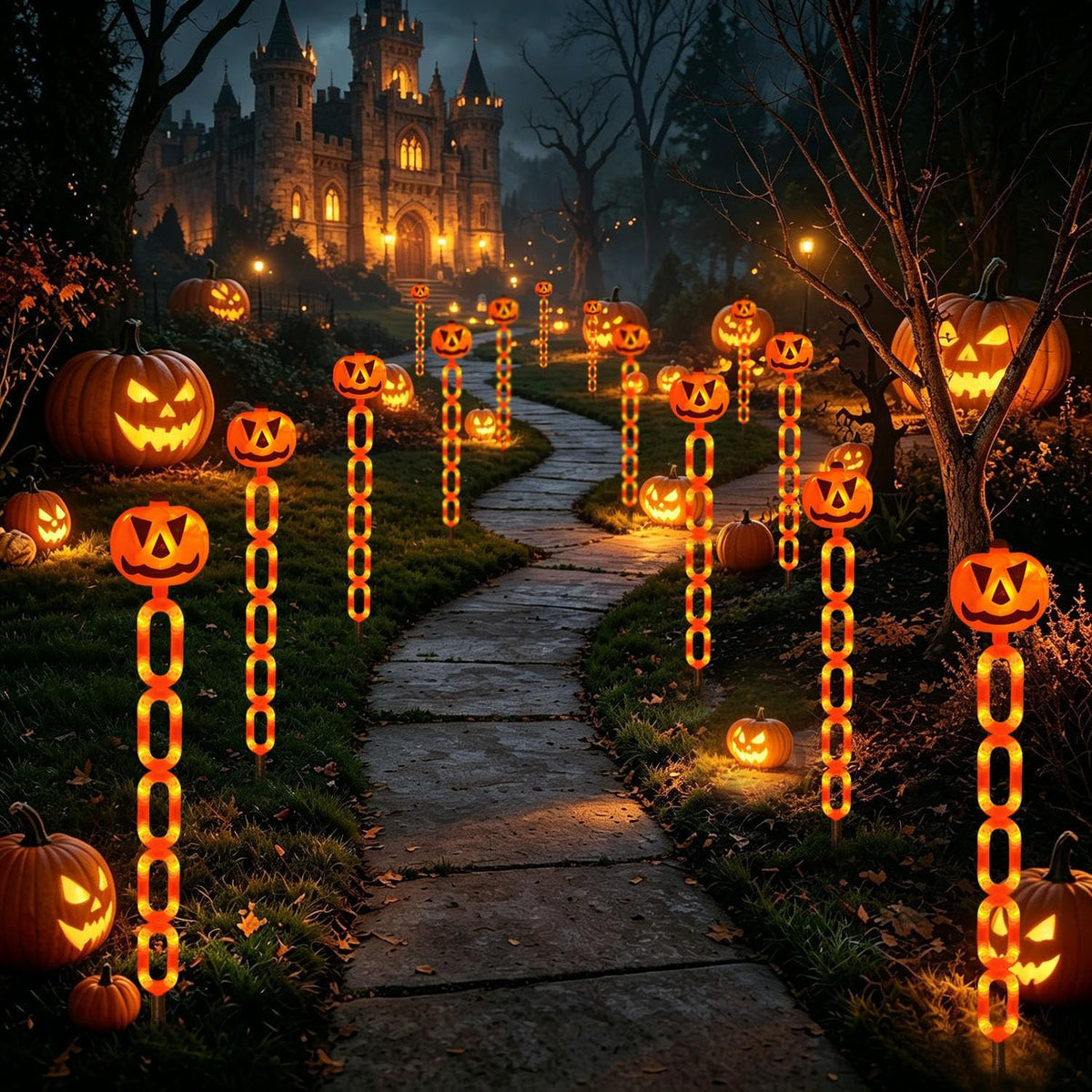 Viewpick VPK-74 6-Pack Solar Pumpkin Chain Stake Lights – Orange – product detail