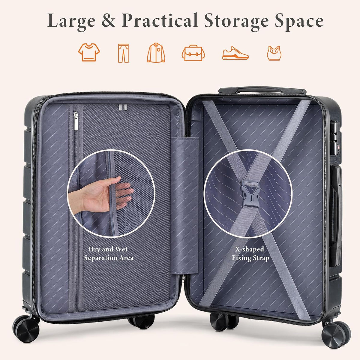 Sweetcrispy V2-2LG-28BK Hardside Suitcase – 28 Inch, Black – Black / 28 Inch – product detail