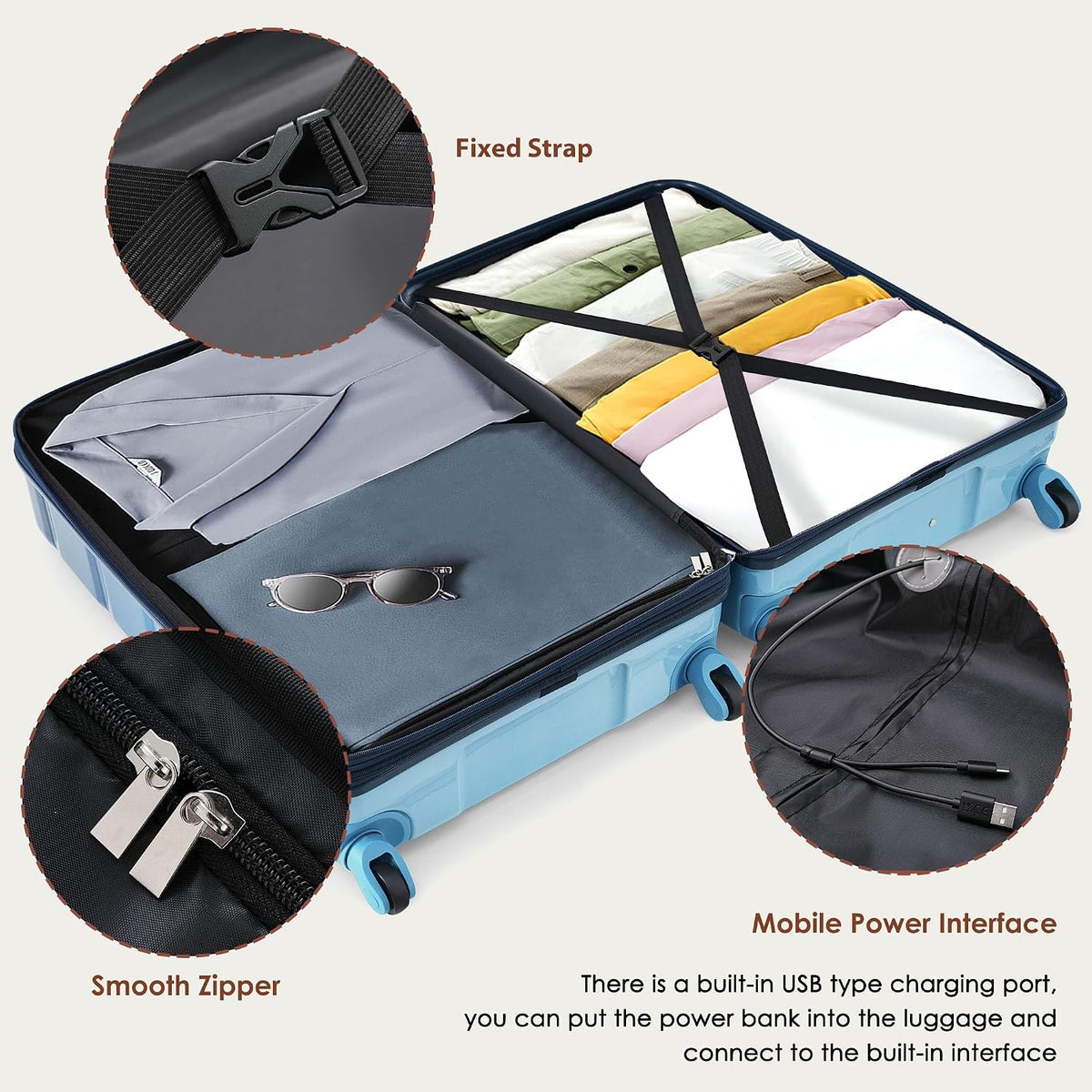 Merax LQ-1-PP315680AAN Hardside Luggage Set – 20/24/28 Inch, navy(horizontal stripe) – navy(horizontal stripe) / 20/24/28 Inch – product detail