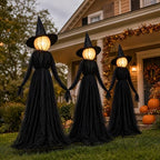 Hourleey 3-Pack 5-Foot Lighted Halloween Witch Stakes