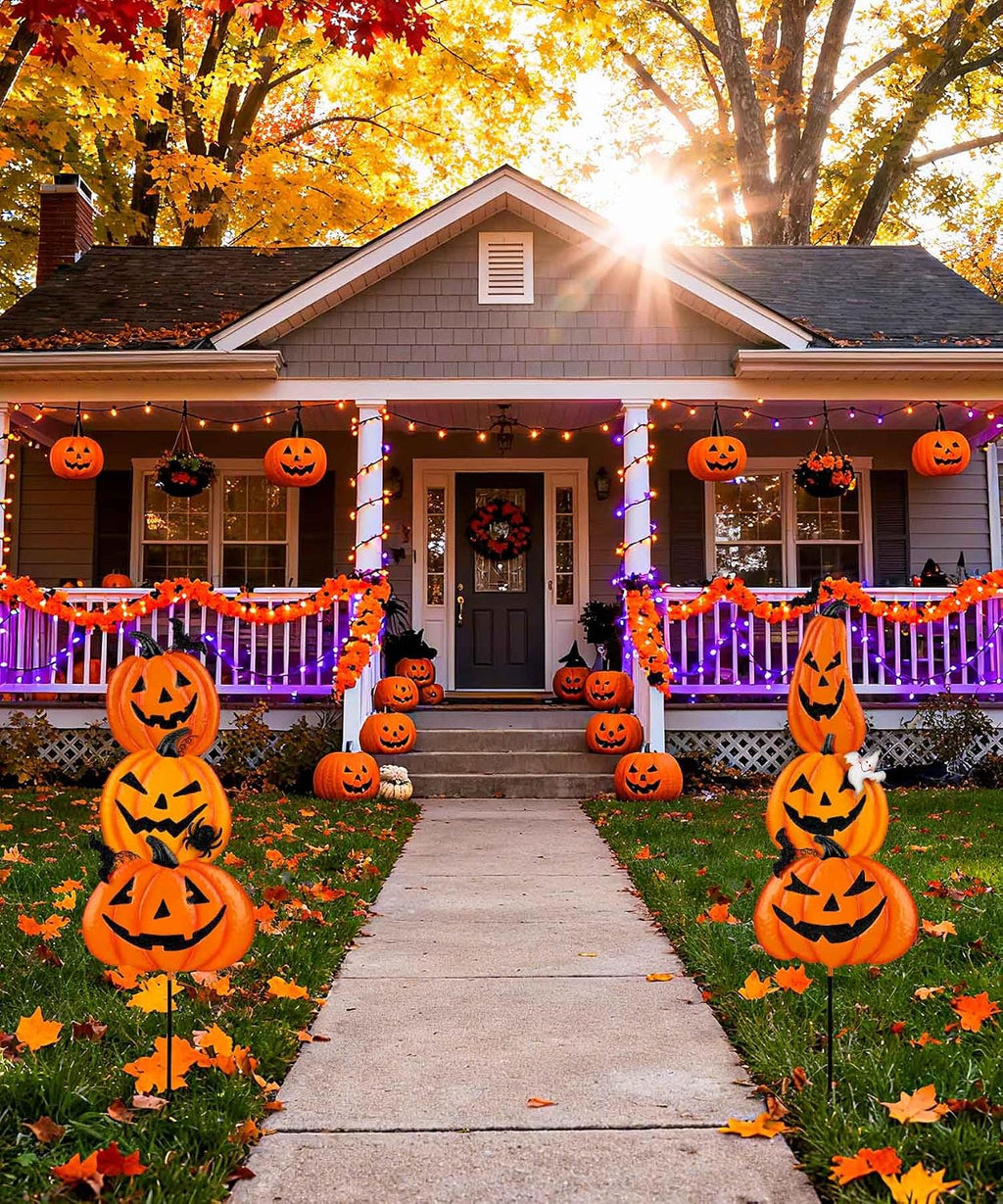 Beterzack 628NGDC 2-Set Stackable Metal Pumpkin Yard Stakes – Halloween yard signs – 2 Pack Stacked Pumpkins / Halloween yard signs – product detail