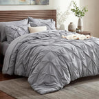 Bedsure Queen Pintuck Bedding Set, 7 Pieces, Grey