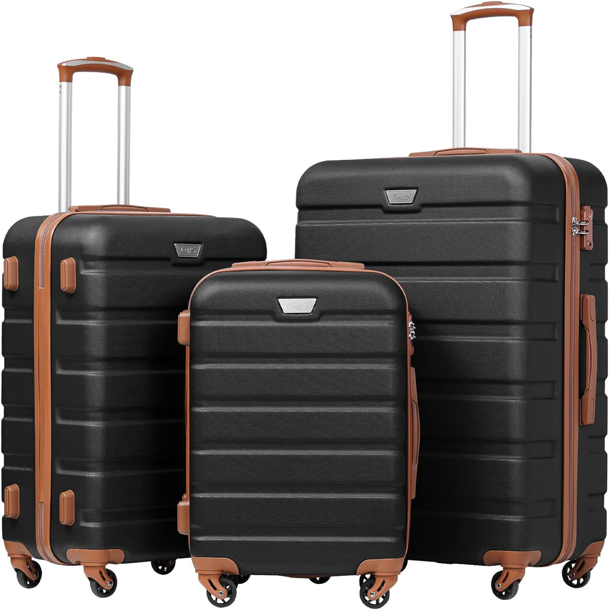 Coolife YD000013 Hardside Luggage Set – 3 Piece Set (20/24/28in), Apricot Black