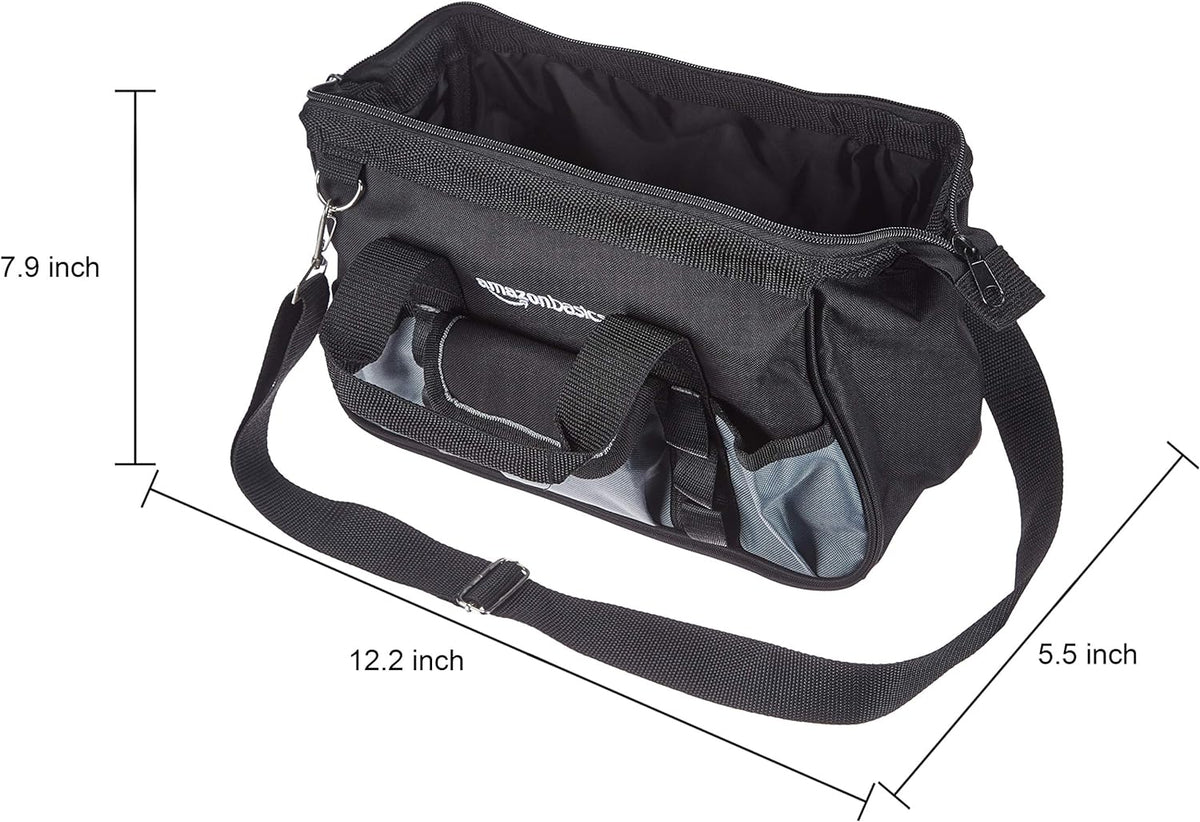 Amazon Basics TB001 12-Inch 16-Pocket Tool Bag – Small Standard Bag, Black & Gray – Small Standard Bag / Black & Gray – product detail