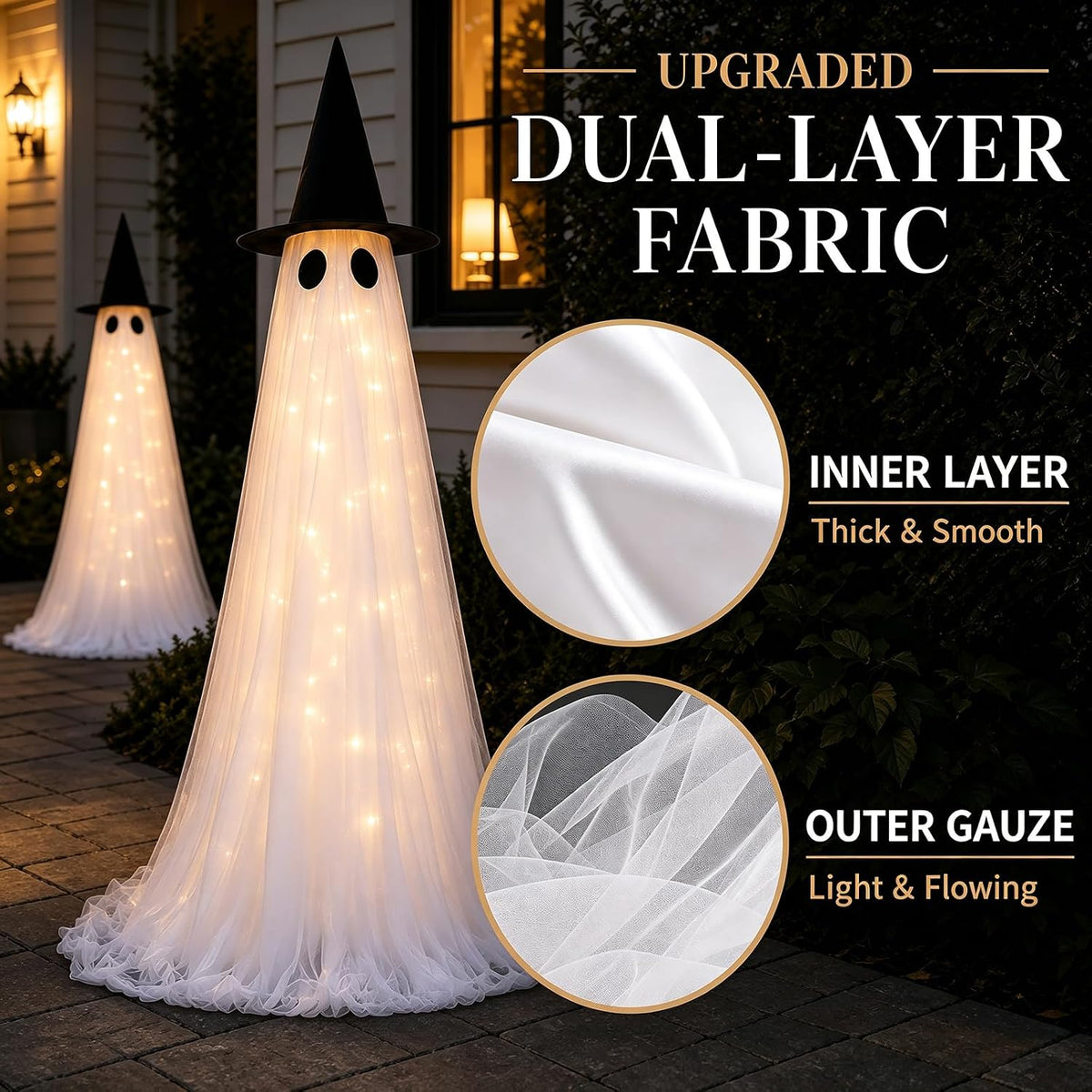 CheerBloom CB00052 2-Pack 5-Foot Lighted Halloween Ghost Decorations – White – product detail
