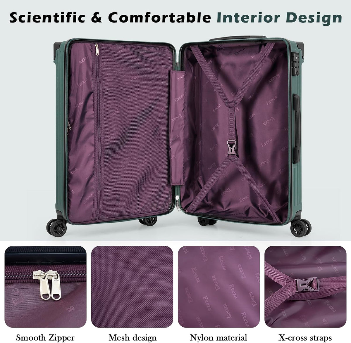 Eeeza WZQHK-FT Hardside Luggage Set – 5 Piece Sets (20/24/28/DB/TB), DarkGreen – DarkGreen / 5 Piece Sets (20/24/28/DB/TB) – product detail