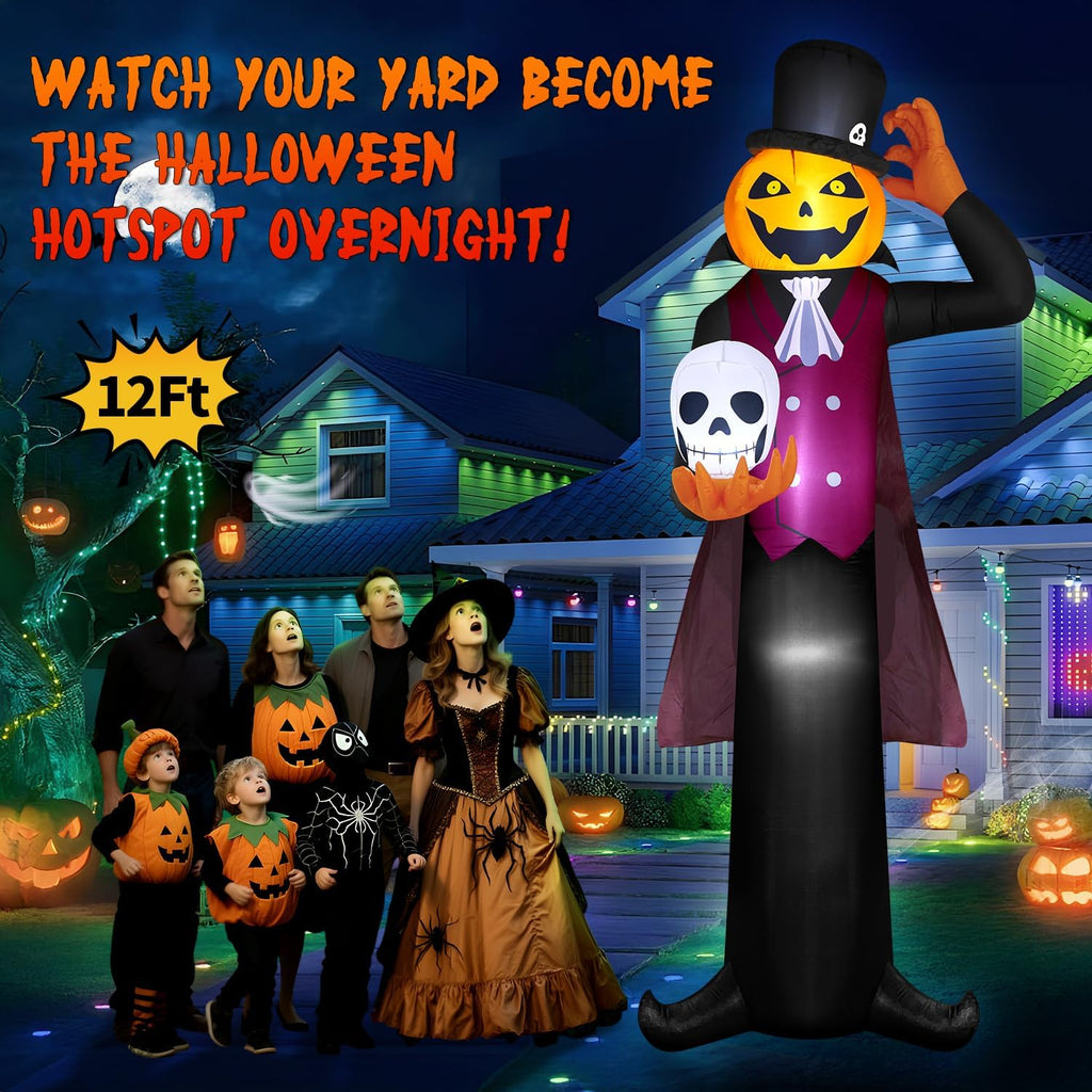 zukakii QM-WS-002 12-Foot Halloween Pumpkin & Ghost & Vampire Inflatable – black – product detail