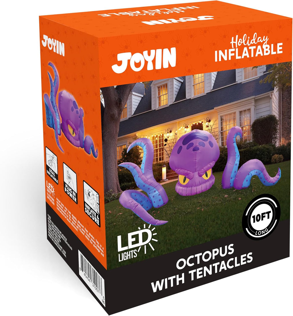 JOYIN 10 ft Lighted Halloween Octopus Inflatable – Blue or Purple