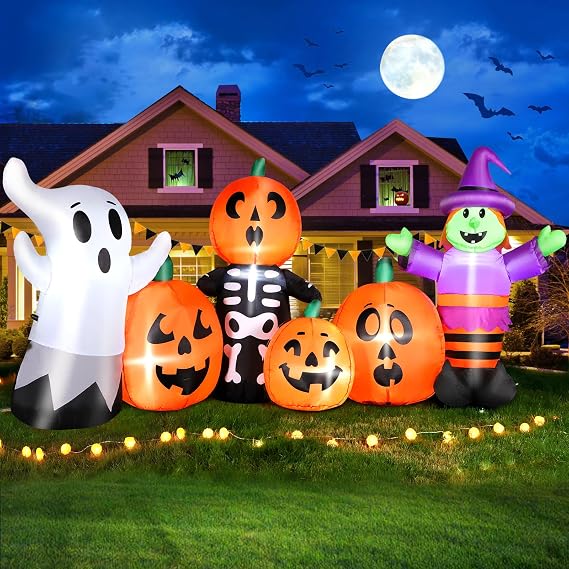 FunFanso HL22052-240 8-Foot Halloween Pumpkin & Witch & Ghost Inflatable – 8FT Ghost Witch, Multicolor