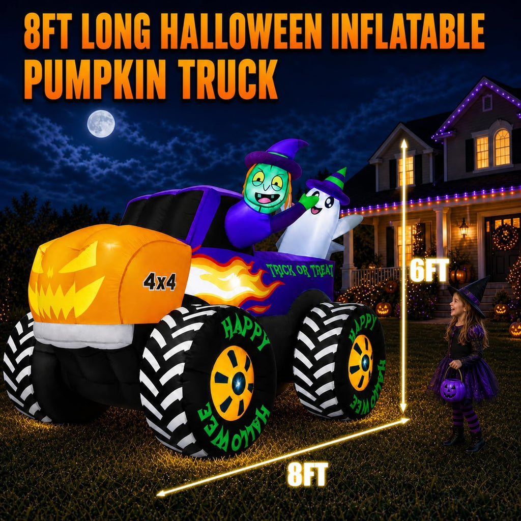 zukakii QM-WS-033 8-Foot Halloween Monster Truck & Pumpkin Inflatable – Purple – product detail