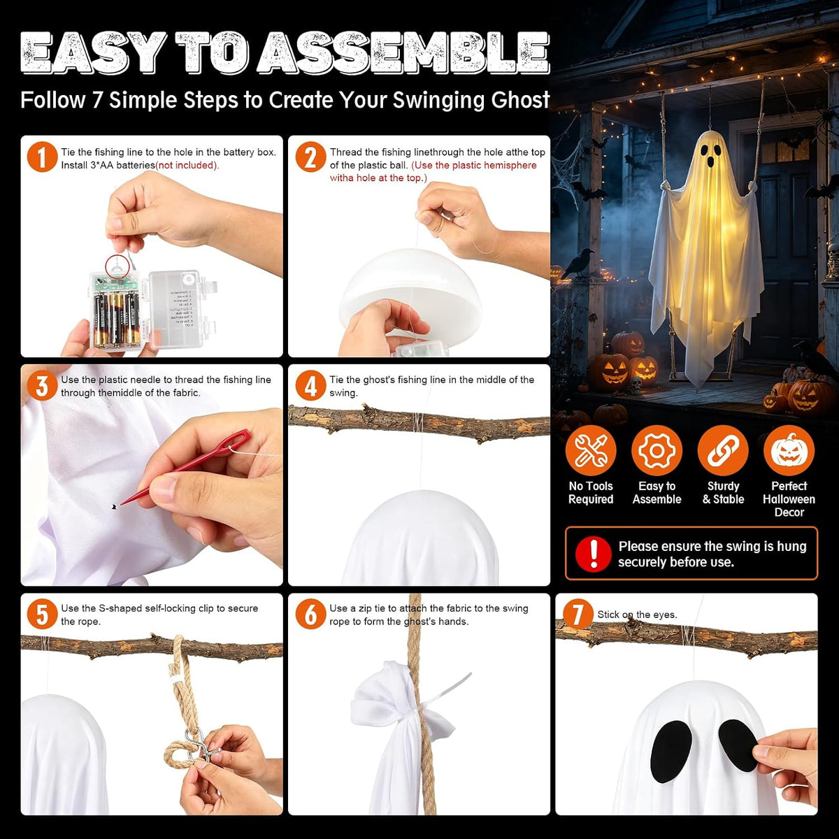 FairyGlim Lighted Halloween Swinging Ghost Decoration – White – product detail