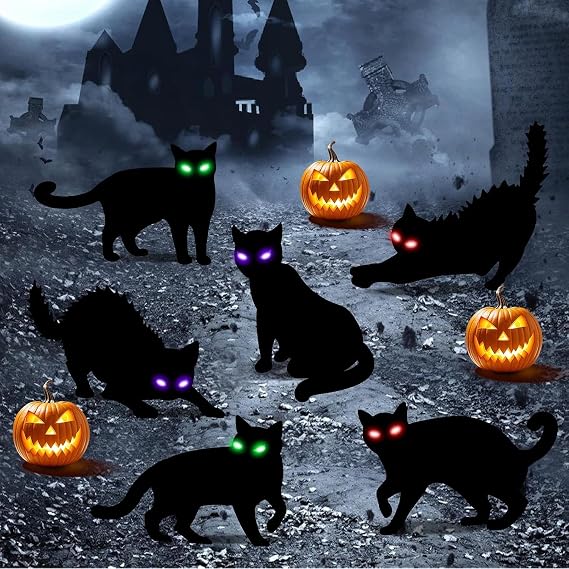 LCHUANG H-HG-RC 6-Piece Lighted Black Cat Halloween Yard Stake Set – Black