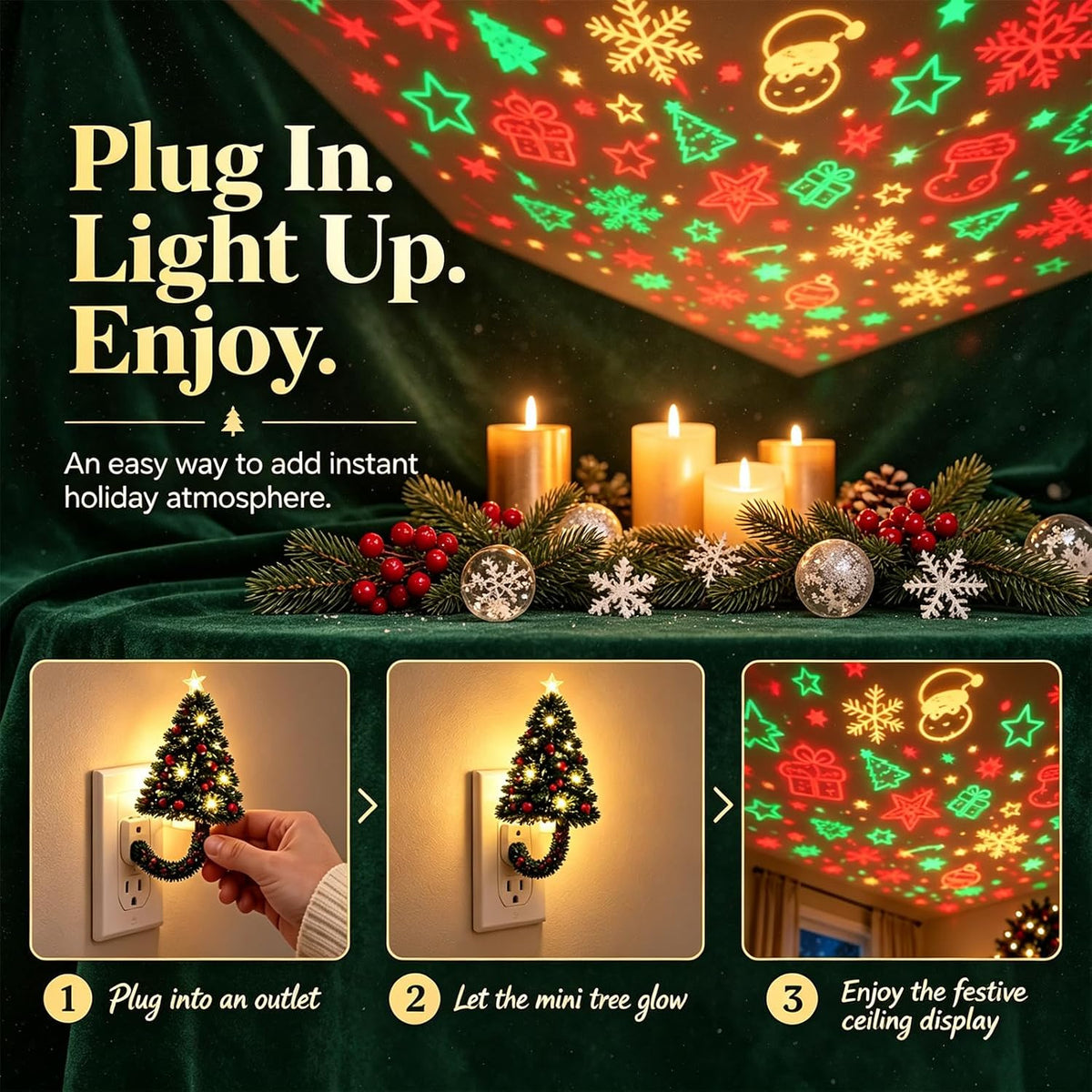 Christmas Tree Ceiling Projector Night Light, Plug and Play HD Christmas Projector · 7