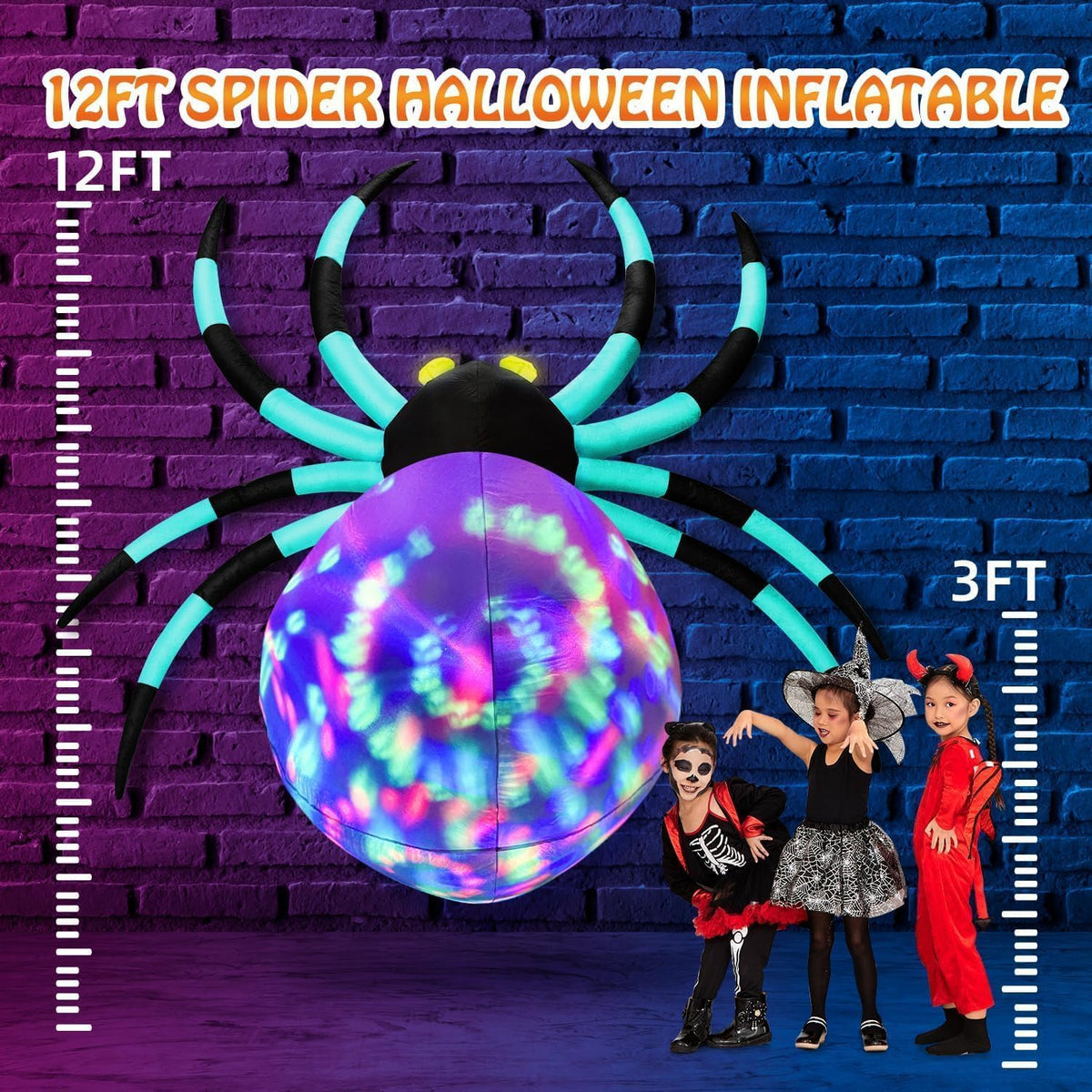 zukakii QM-WS-003 12-Foot Halloween Spider Inflatable – Cyan – product detail