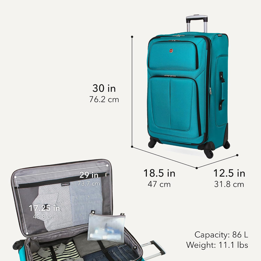 SwissGear Sion Expandable Softside Suitcase – Teal / Checked-Large 29-Inch – product detail
