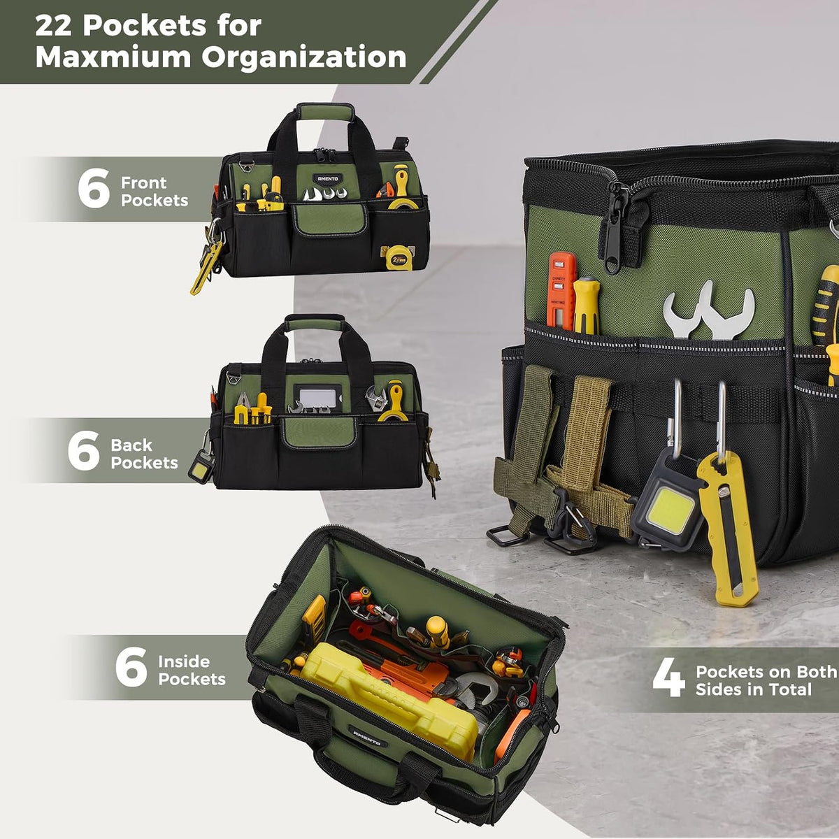 Amento 22-Pocket Oxford Tool Bag, 16 or 18 Inch