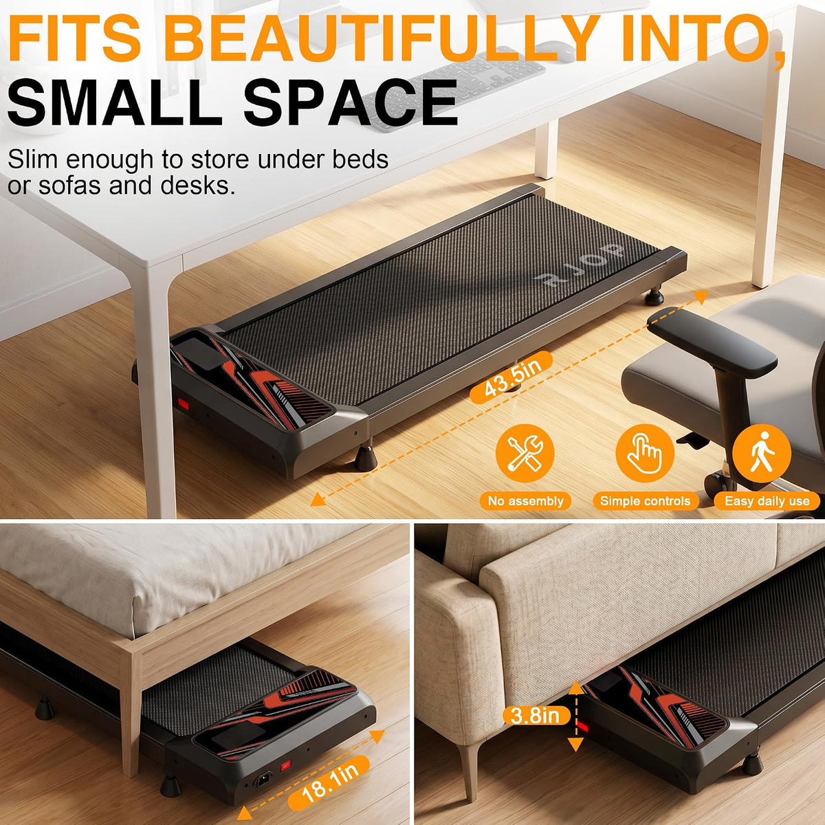 RJOP N4054 Under-Desk Walking Treadmill – Black-Red – product detail