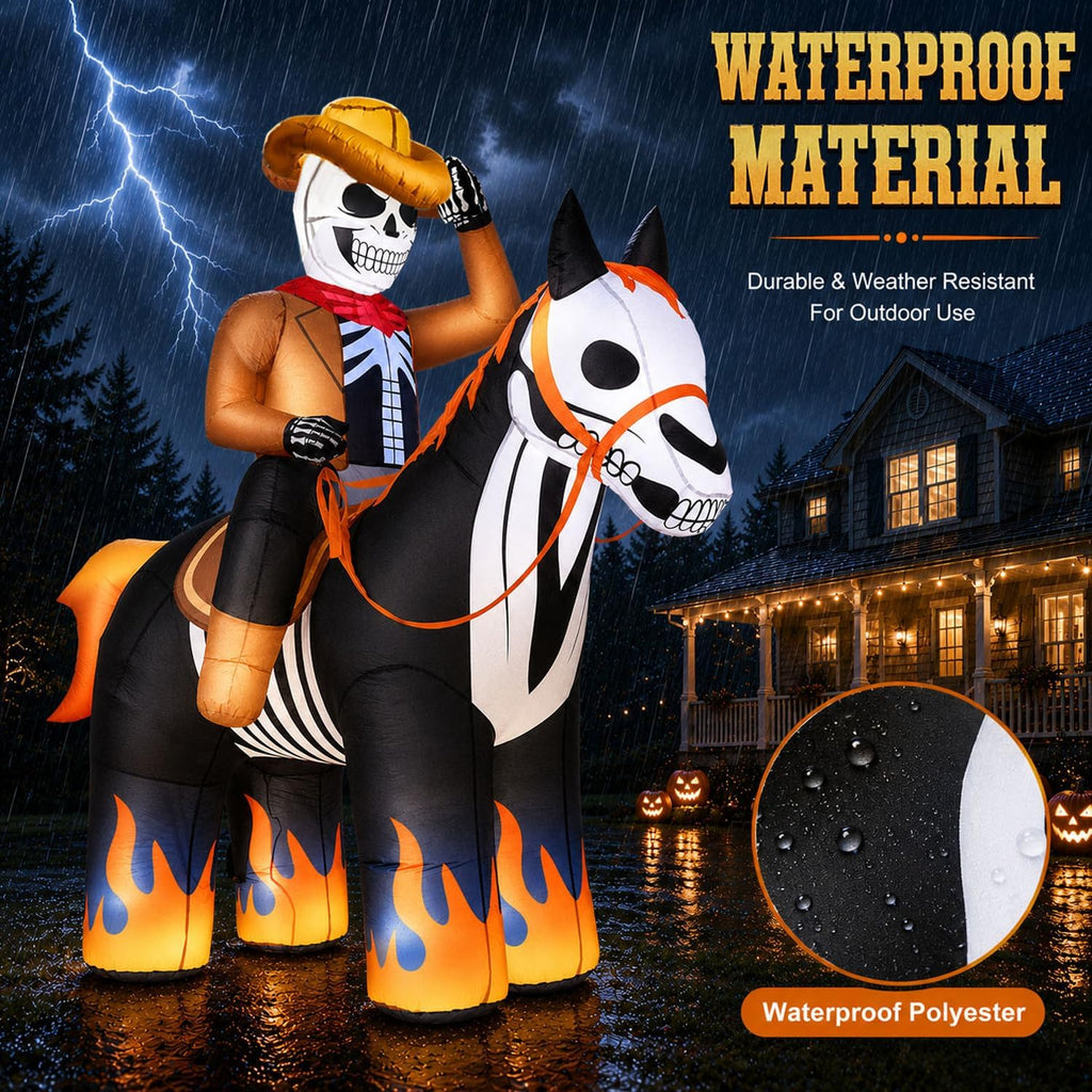 zukakii QM-WS-041 7-Foot Halloween Skeleton Cowboy & Horse Inflatable – Black – product detail