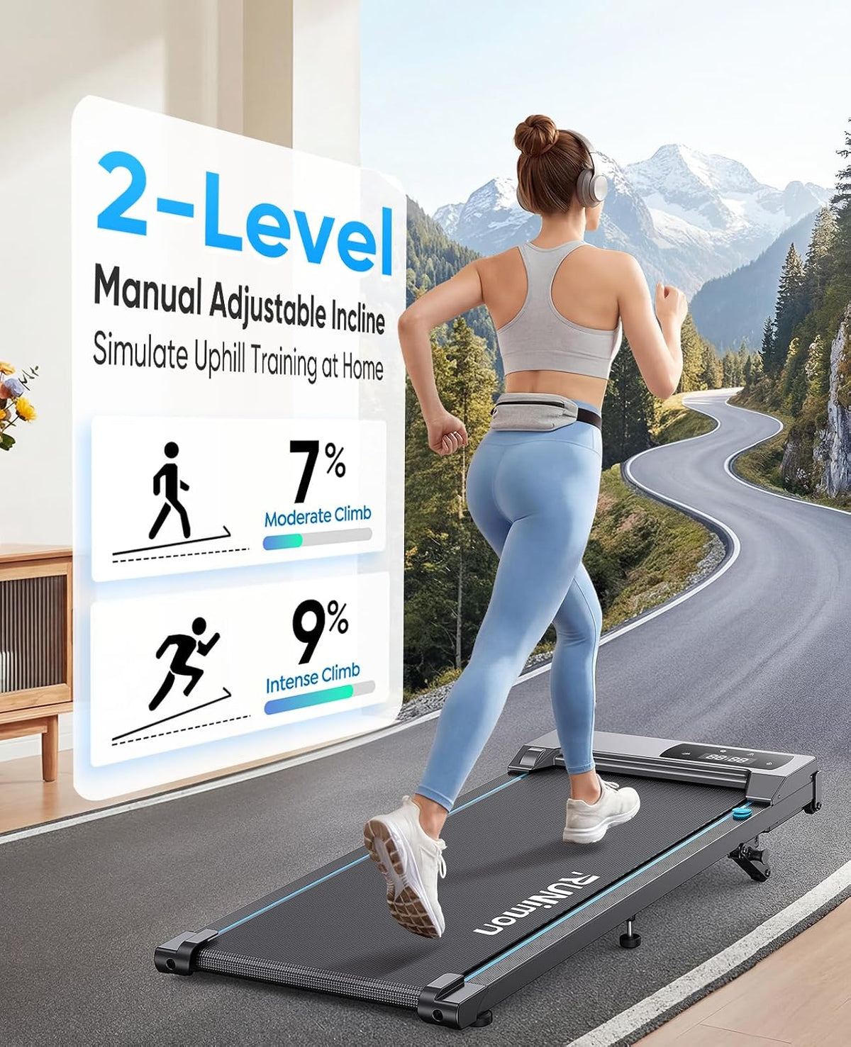 RUNIMON Under-Desk Walking Treadmill – Black/Blue – product detail