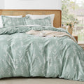 MUXHOMO Duvet Cover Queen Size, 3-Piece Floral Green Bedding Set · 1