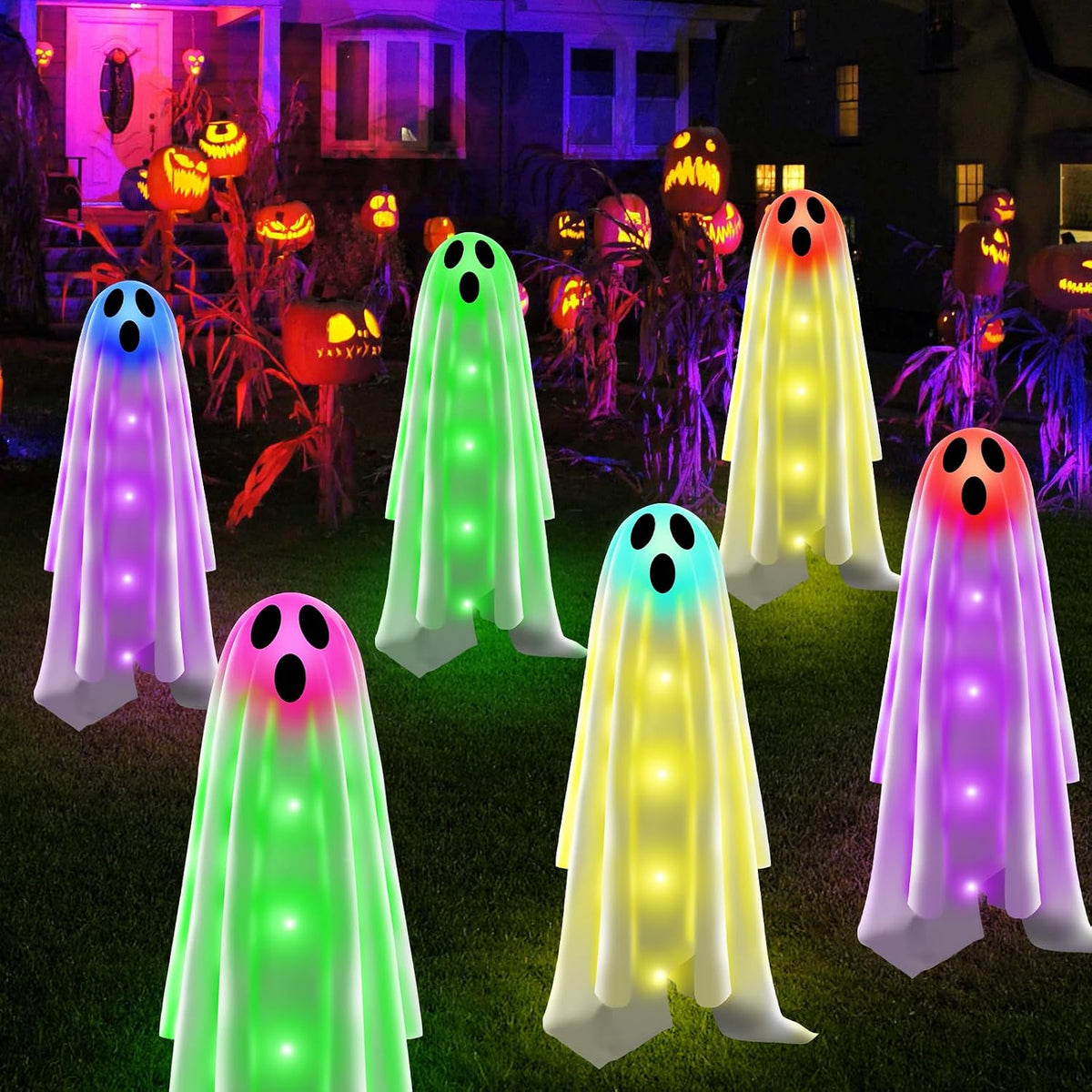 Betrihyes 6-Pack Solar Halloween Ghost Path Lights