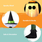 JOYIN 17593 3-Pack 23.6-Inch Lighted Hanging Ghosts with Witch Hats – Warm white light with colorful hat – product detail