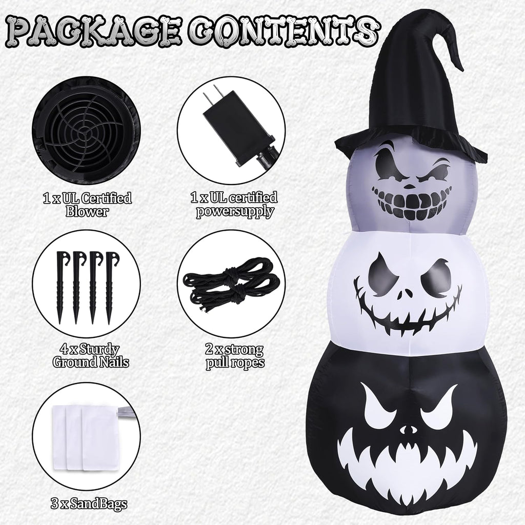 GIFTFIND 10091 7.6-Foot Halloween Pumpkin & Ghost Inflatable – Stacked Pumpkins – product detail