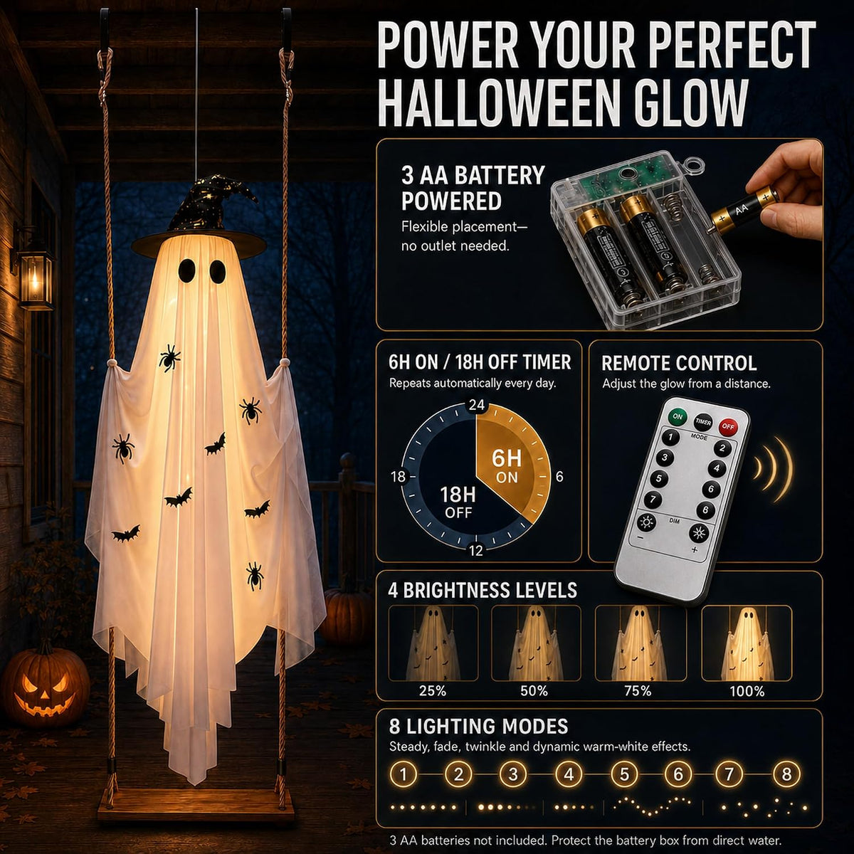 CRILARY Hlwn-ghost-01 5.9-Foot Lighted Halloween Swinging Ghost – white – product detail
