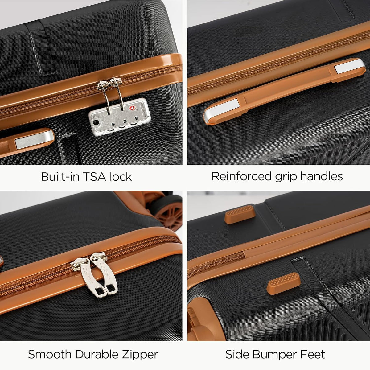 Cosbarn LS28ABS-BK Luggage Set – 5 Piece Sets (20/24/28/DB/TB), Black – product detail